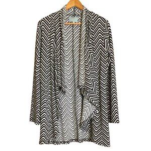 Skies Are Blue Black & White Chevron Open Front Cardigan Sweater Size L